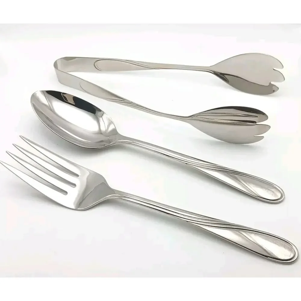 Lenox Summerville 3 Pc X Large Serving, Salad Tongs Set 18/10 Stainless Flatware